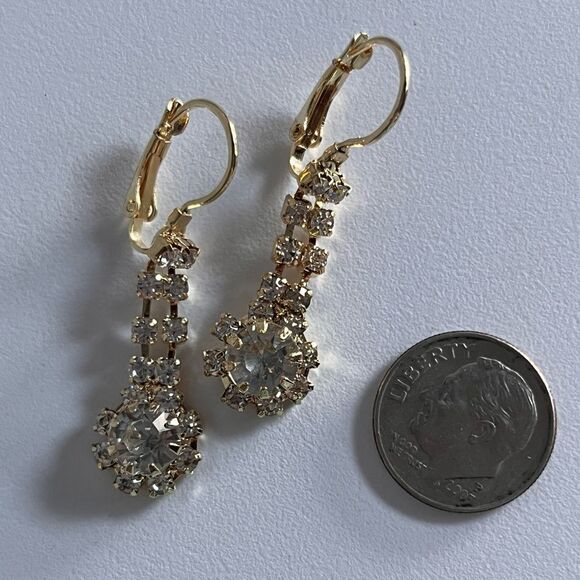 Rhinestone Gold Tone Lever Back Earrings NWT - Picture 7 of 9